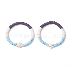 2 шт. плоские круглые эластичные браслеты из полимерной глины ручной работы с бусинами хейши BJEW-JB11802