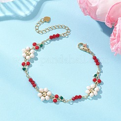 Bracelets en laiton émaillé à maillons cerise pour femmes&nbsp;BJEW-JB14046