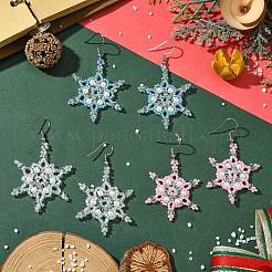 3 paire de boucles d'oreilles pendantes tressées en verre avec flocons de neige de Noël de 3 couleurs&nbsp;EJEW-MZ00236