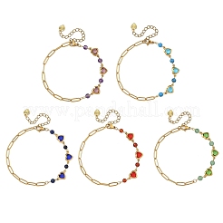 Bracelets à maillons en forme de cœur en verre et pierres précieuses rondes&nbsp;BJEW-JB14233