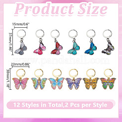 24 шт. 12 стиля бабочка сплав эмалированный кулон маркеры фиксирующие стежки HJEW-HY00112