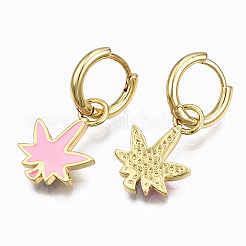 Серьги-кольца Huggie из латуни с эмалью EJEW-T014-28G-05-NF