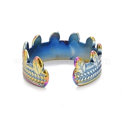 Ионное покрытие (IP) радужного цвета из нержавеющей стали 304 в форме листа открытое кольцо-манжета для женщин&nbsp;RJEW-C025-03M