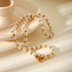 Европейские ожерелья из искусственного жемчуга 5.7 мм круглой формы и бусин из нержавеющей стали для женщин&nbsp;ET2024