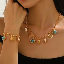 Комплекты ожерелий и браслетов из сплава с ромбовидной каплевидной формой и круглой эмалью для женщин&nbsp;PJ4309