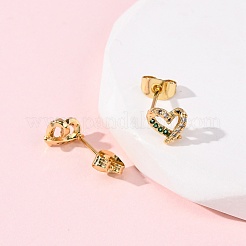 Серьги-гвоздики в форме сердца из латуни с микропаве из циркония EJEW-K267-27G