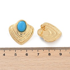 ファン 304 ステンレススチール 合成ターコイズ スタッドピアス 女性用  イオンプレーティング（ip）  18KGP本金メッキ  22.5x23mm&nbsp;EJEW-U046-17C-G