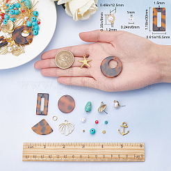DIYダングルピアス作成キット  合金ペンダント＆スタッドピアスのパーツ＆ビーズを含む  樹脂ペンダント＆リンク  ガラスビーズ  アイアンビーズ＆ジャンプリング＆アイピン＆フラットヘッドピン  ゴールドカラー  186個/箱&nbsp;DIY-SC0015-99