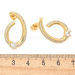 Orecchini a bottone da donna in ottone placcato a cremagliera con micro pavé di zirconi cubici trasparenti&nbsp;EJEW-C125-21B-G