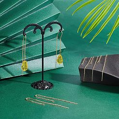 真鍮製スタッドピアスパーツ  U字型リンク＆ループ付きアメリカンチェーンピアス  長持ちメッキ  18KGP本金メッキ  74.5mm  穴：2mm  ピン：0.8mm  6のペア/箱&nbsp;KK-FH0003-74