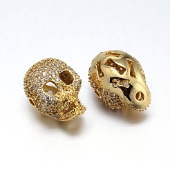 Umweltfreundliche Messing-Mikropavé-Zirkonia-Totenkopfperlen&nbsp;ZIRC-M069-19-NR