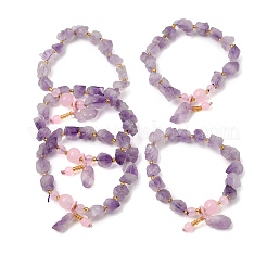 Braccialetti elasticizzati da donna con ciondoli in pepite di ametista grezza naturale.&nbsp;GG-CBA2C9C-09