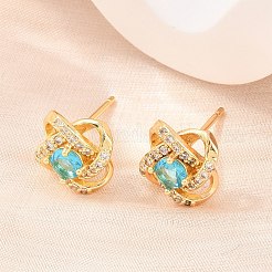 真鍮製 マイクロパヴェ キュービックジルコニア スタッドピアス 女性用  花  カドミウムフリー＆鉛フリー  長持ちメッキ  ラックめっき  18KGP本金メッキ  ミックスカラー  10x10mm&nbsp;KK-A305-10G