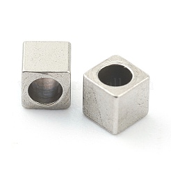 変色しない304ステンレススチールビーズ  キューブ  ステンレス鋼色  3x3x2mm  穴：2mm&nbsp;LS-STAS-H160-01D-P