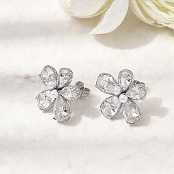 Серьги-гвоздики из латуни с микро-паве и прозрачным фианитом&nbsp;EJEW-P333-02P