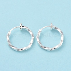女性用電気メッキ真鍮ツイストチューブラーフープピアス  銀  15x4mm  ピン：0.7mm&nbsp;EJEW-G299-01A-S