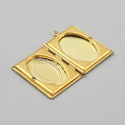 真鍮のロケットの写真のペンダント  本の形をした開閉可能なチャーム  生（メッキなし）  39x27.5x6mm  穴：2.5mm&nbsp;FIND-CJC0010-125C