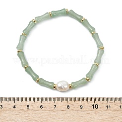 Pulseras elásticas de bambú natural con cuentas de aventurina verde para mujer&nbsp;BJEW-JB13702