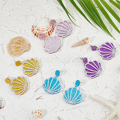 4 пара двухцветных сверкающих смоляных висячих серег-гвоздиков в форме ракушки для женщин&nbsp;EJEW-FI0001-67