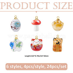 24 шт. 6 стили фарфоровых подвесок&nbsp;PALLOY-FH00169