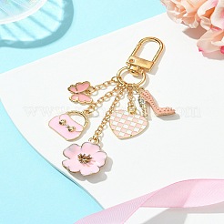 Подвеска из сплава с эмалью «цветок/сумка/сердце» HJEW-FS00025-04