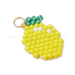 ガラスシードビーズペンダント  フルーツチャーム  304ステンレススチール製丸カン付き  レモン  17x12x1.5mm  穴：3mm&nbsp;PALLOY-MZ00517-05