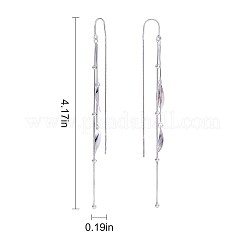 Boucles d'oreilles pendantes en argent sterling plaqué rhodium anti-ternissement avec 925 feuille et pampille en chaîne&nbsp;JE1042A