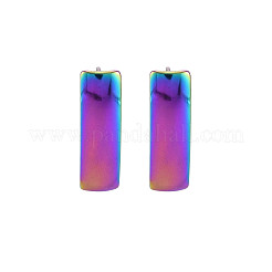 レインボーカラー 304 ステンレススチール スタッド イヤリング 金具  カン付き  長方形  21x6mm  穴：3.5x4mm  ピン：0.7mm&nbsp;STAS-N098-013