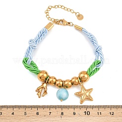 Браслеты с подвесками из нержавеющей стали 304 и стекла&nbsp;BJEW-K247-02G