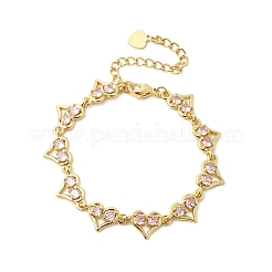 Браслеты-цепочки из латуни с микропаве из кубических цирконий в форме сердца&nbsp;BJEW-L715-01G-02