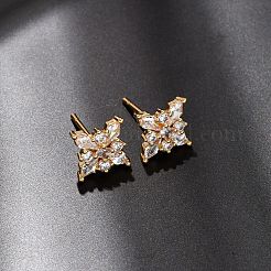 Aretes de circonita cúbica transparente con micropavé de latón para mujer&nbsp;EJEW-F418-18G