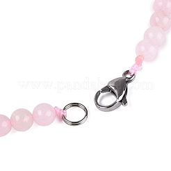 Collares babero redondos de cuentas de cuarzo rosa natural en forma de abanico&nbsp;NJEW-N064-04I