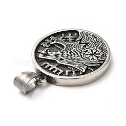 304ステンレスペンダント  狼とフラットラウンド  アンティークシルバー  33.5x29x4mm  穴：5x7mm&nbsp;STAS-F281-03AS
