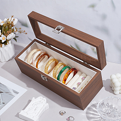 Витрины-органайзеры для браслетов из черного орехового дерева с бархатной подкладкой и прозрачным окошком в крышке&nbsp;BDIS-WH0011-05