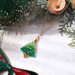 Colliers avec pendentif en verre en forme d'arbre de Noël&nbsp;NJEW-JN05078