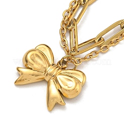 Ожерелья с подвесками-бантиками из нержавеющей стали 304 NJEW-L182-001G-04