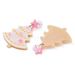 Акриловые серьги-гвоздики с блестками и звездами в виде рождественской елки&nbsp;EJEW-L203-12A