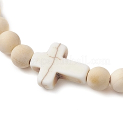 Braccialetti elastici con perline di legno naturale per le donne&nbsp;BJEW-JB11338-01