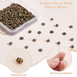 300個6スタイルチベットスタイルアロイスペーサービーズ  混合図形  アンティークブロンズ  5~7x5~7x2~5mm  穴：1~2.2mm  50個/スタイル&nbsp;FIND-PH0020-41AB