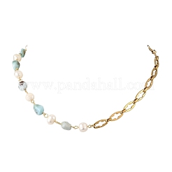 Colliers à chaîne en perles de larimar naturel et perles de culture d'eau douce pour femmes&nbsp;NJEW-JN06667