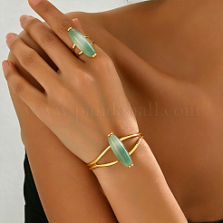Ensemble bracelet manchette et bague style bohème en agate œil-de-cheval naturelle et métal&nbsp;ZI1822-2