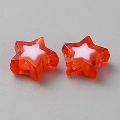 透明なアクリルビーズ  二層ビーズ  スター  レッド  9x9.5x4mm  穴：2mm  約30個/袋&nbsp;TACR-CJC0002-03L
