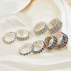 8 шт. 8 стиля стразы теннисные цепочки растягивающиеся кольца набор для женщин RJEW-FI0001-02