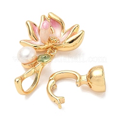 Латунные застежки с натуральным жемчугом и эмалью KK-U059-31G-01