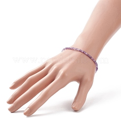 女性のための天然アメジスト キューブ ビーズ ストレッチ ブレスレット  内径：2-1/8インチ（5.5cm）&nbsp;BJEW-JB08975-01