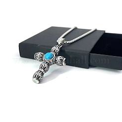 Ожерелья с крестом из нержавеющей стали с синтетической бирюзой для мужчин AF7966