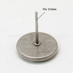 真鍮のスタッドのピアスのセッティング  ニッケルフリー  プラチナ  10mm  トレイ：8mm  ピン：0.5 mm厚&nbsp;KK-I001-P-NF