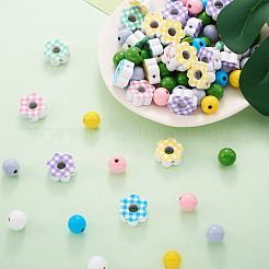 Покрашенные брызгами натуральные деревянные бусины WOOD-CD0001-33