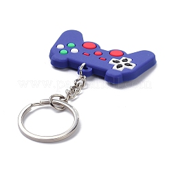 Pvcゲームコントローラーキーホルダー  プラチナの鉄の指輪のパーツ  ダークスレートブルー  8.05cm&nbsp;KEYC-A030-01F