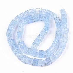 クラックガラスビーズ  染め＆加熱  正方形  コーンフラワーブルー  6x6x6mm  穴：1.4mm  約60~61個/連  14.96インチ（38cm）&nbsp;X-GLAA-S192-005E